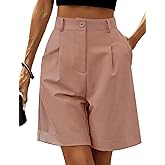 Neecan Women's Casual Bermuda Shorts Elastic Waist Wide Leg Knee Length Summer Shorts with Pockets