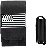 JichuET Dual Molle Phone Pouch,Tactical Military Waist Bag,Universal Cell Phone Holder Utility EDC Pouch with US Flag Patch, Black