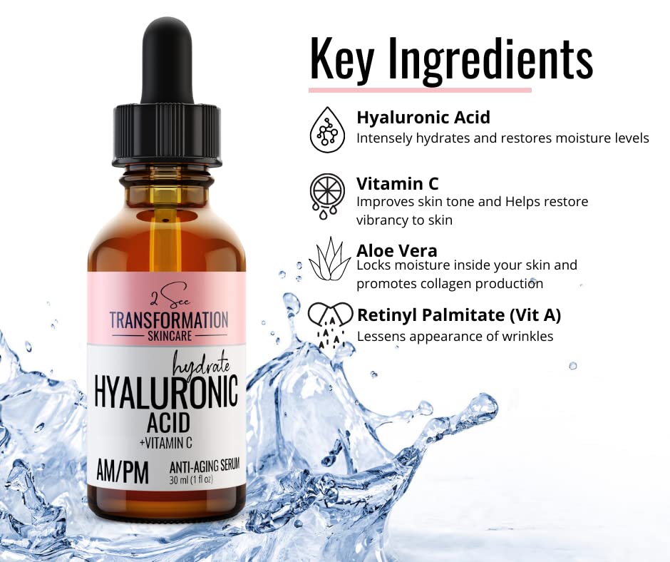 Vitamin C Serum, Hyaluronic Acid Serum for Face, Anti Aging, Menopause