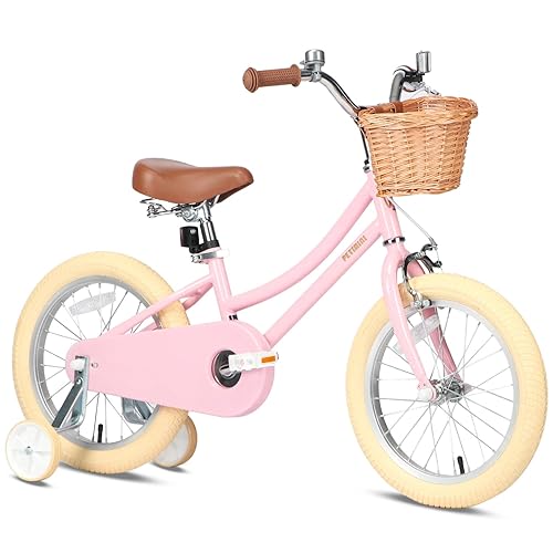Petimini 18 Inch Little Kids Bike for Age Years Old Girls Retro  Vintage Style Bicycles with Basket Training Wheels and Bell, Pink in Kuwait 