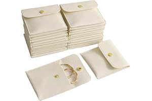 HANDMADE 40pcs PU Leather Small Bags for Jewelry 8 x 8cm Snap Button Jewelry Packaging Bag White Luxury Small Favor Bags Jewelry Gift Bags for Earrings Necklaces Bracelet Ring