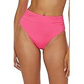 Trina Turk Monaco - Women's Shirred High Waisted Bikini Bottom, Cheeky Coverage, Swimwear Separates for Women, Point Pink, 8
