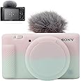 Pocoukate Camera Case for Sony ZV-1, ZV1 Camera Case Digital Camera Anti-Scratch Slim Fit Soft DSLR Camera Sleeve with Tempered Glass Protective Screen Protector for Sony ZV-1 - Green & Jelly Pink