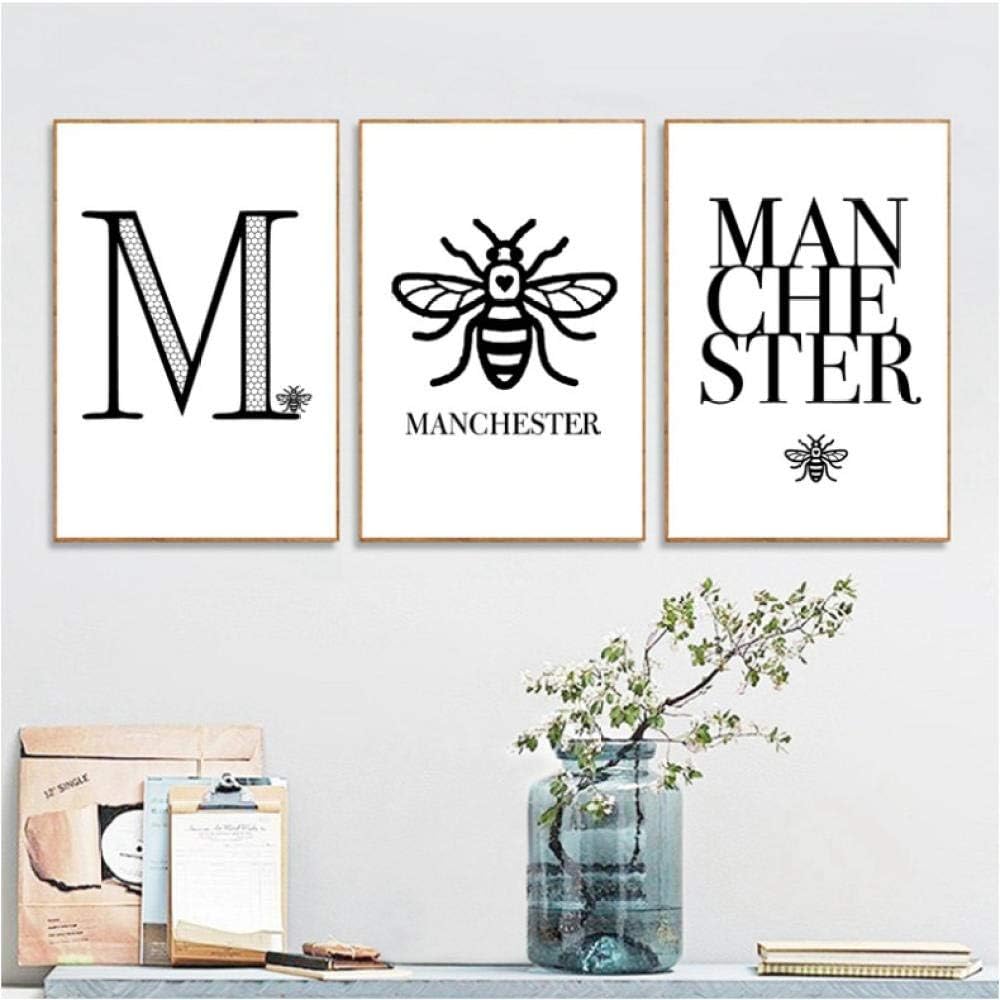 AmilArtManchester Worker Bee Art Painting Pictures Home Wall Decor, Manchester Quote Personalisation City Canvas Art Prints and Poster 50x70cmx3 unframed
