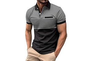 Golf Shirts for Men Short Sleeve Regular Fit Moisture Wicking Performance Casual Striped Patchwork Print Mens Polo Shirts