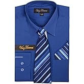 Viviz Forancci Men's Long Sleeve Pointed Collar Dress Shirt with Matching Tie Set AC101-RoyalBlue-17-17 1/2-34-35