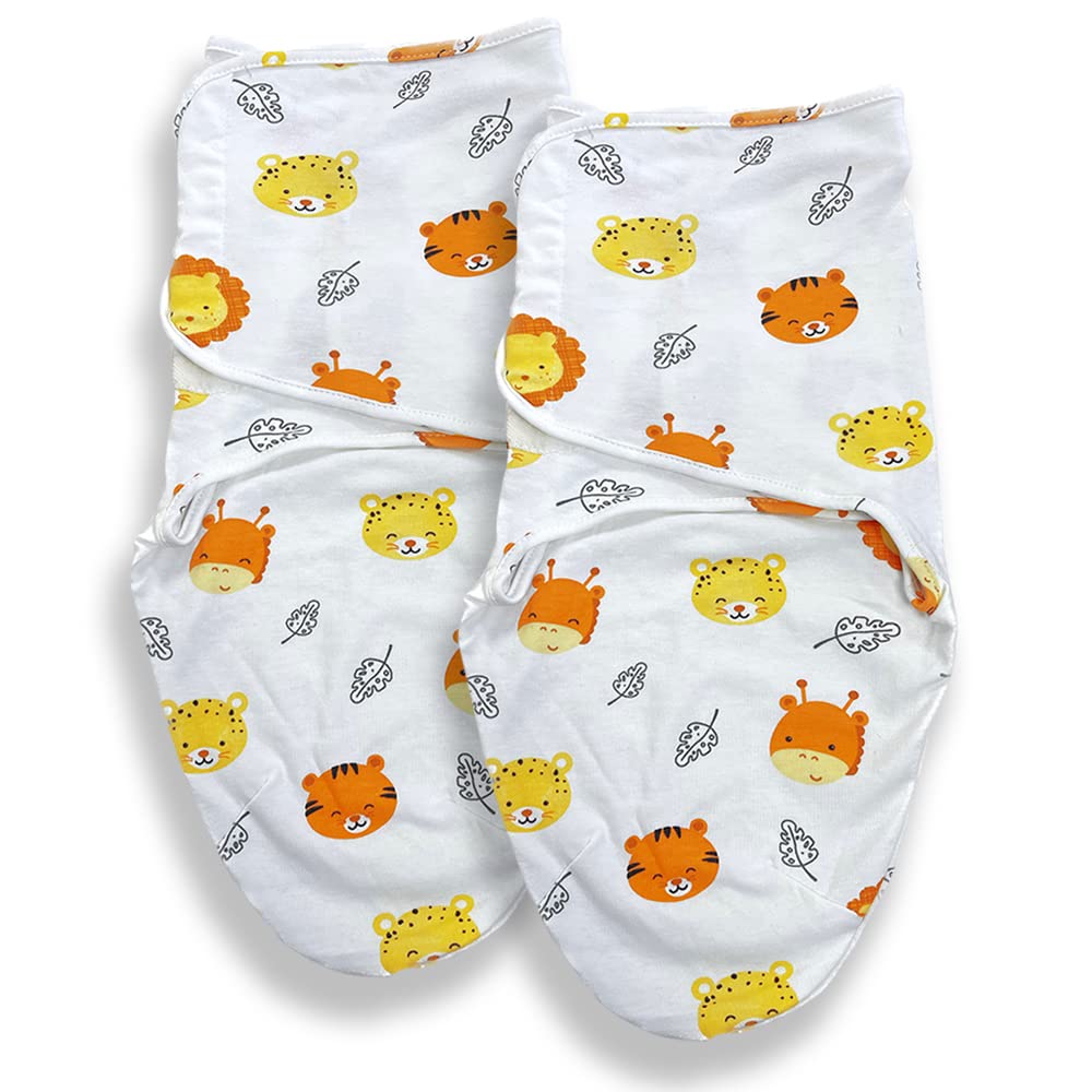Callowesse 100% Cotton Newborn Swaddle 0.5 TOG – Adjustable Baby Swaddle Wrap, Baby Essential – Safari Friends Pack of 2
