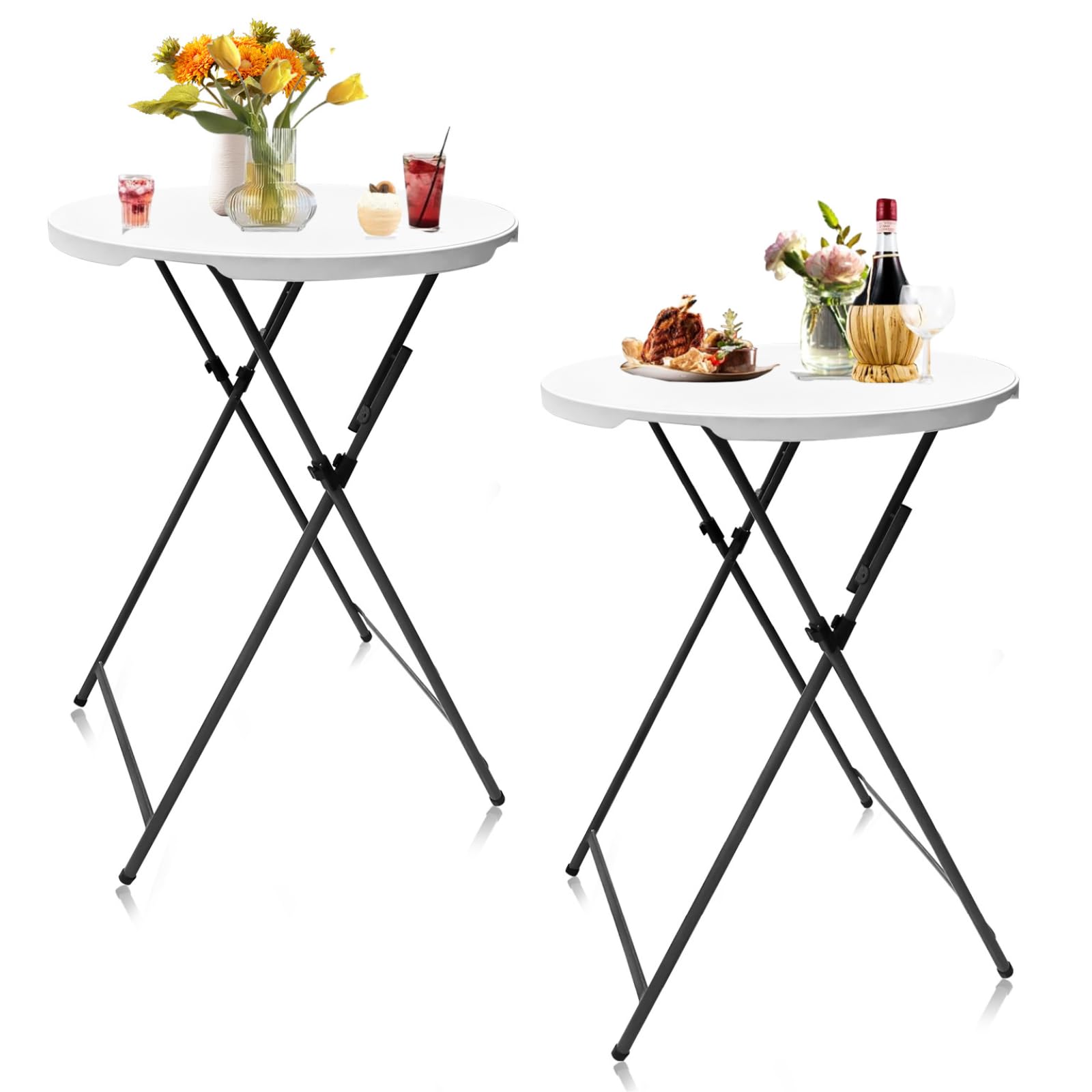 Photo 1 of THESEATOP 32in Round Folding Cocktail Table High Top-Tall Bar Table with Detachable Legs, Portable Bar Height Folding Table Outdoor Indoor Use for Events Parties Wedding Patio(White, 2 PC)