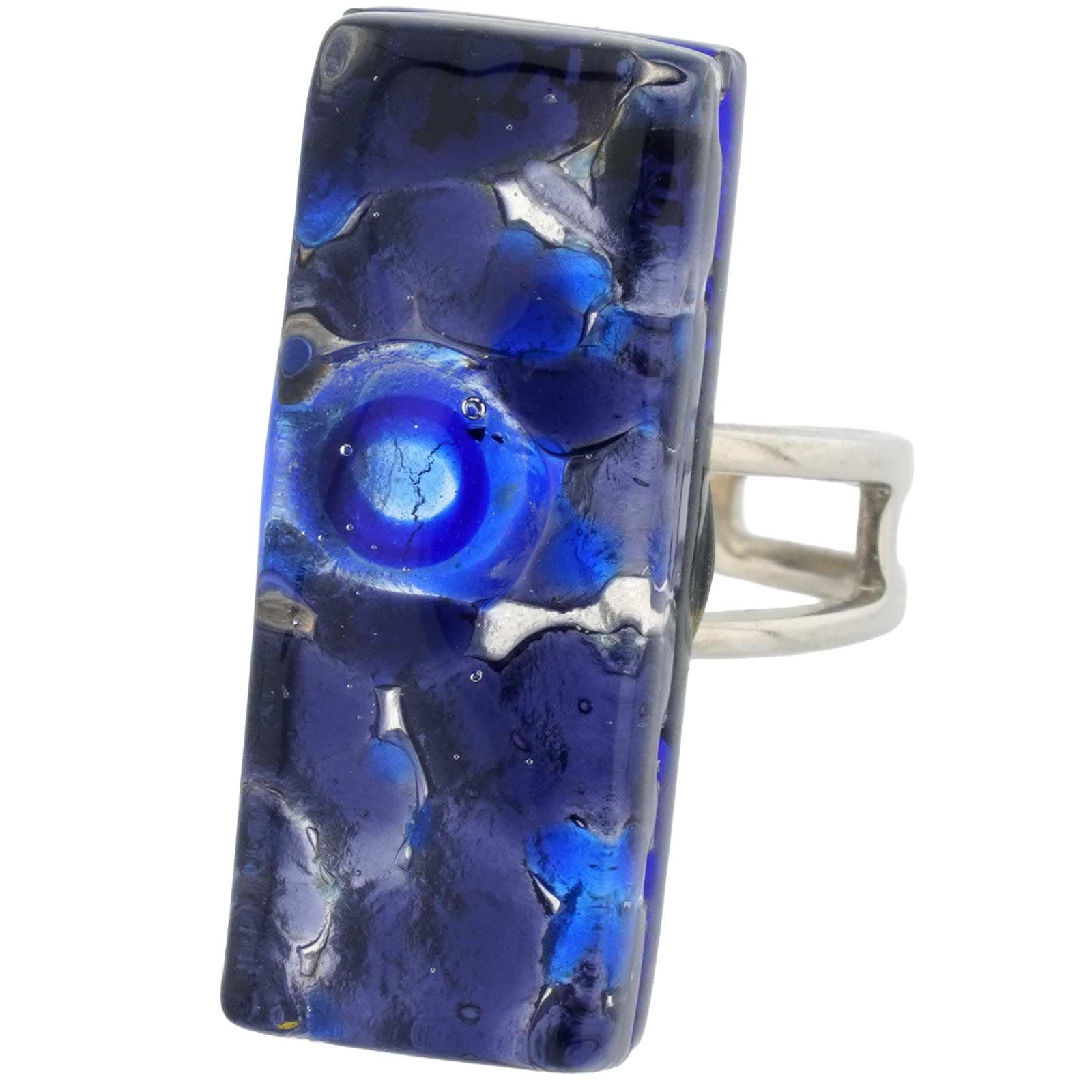 Glass Of Venice Murano Glass Venetian Reflections Rectangular Adjustable Ring - Periwinkle