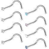 Ruifan 22G 316L Surgical Steel 1.5mm 2mm 2.5mm 3mm Jeweled Opal & Clear CZ Nose Screw Rings Studs Ring Body Piercing Jewelry 8PCS