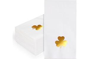 FYSUIMU 50 Pcs St. Patrick's Day Guest Napkins Foil Gold Shamrock Clover Disposable Napkins Dinner Hand Towel Paper Napkins for Bathroom Irish Holiday Party Table Supplies