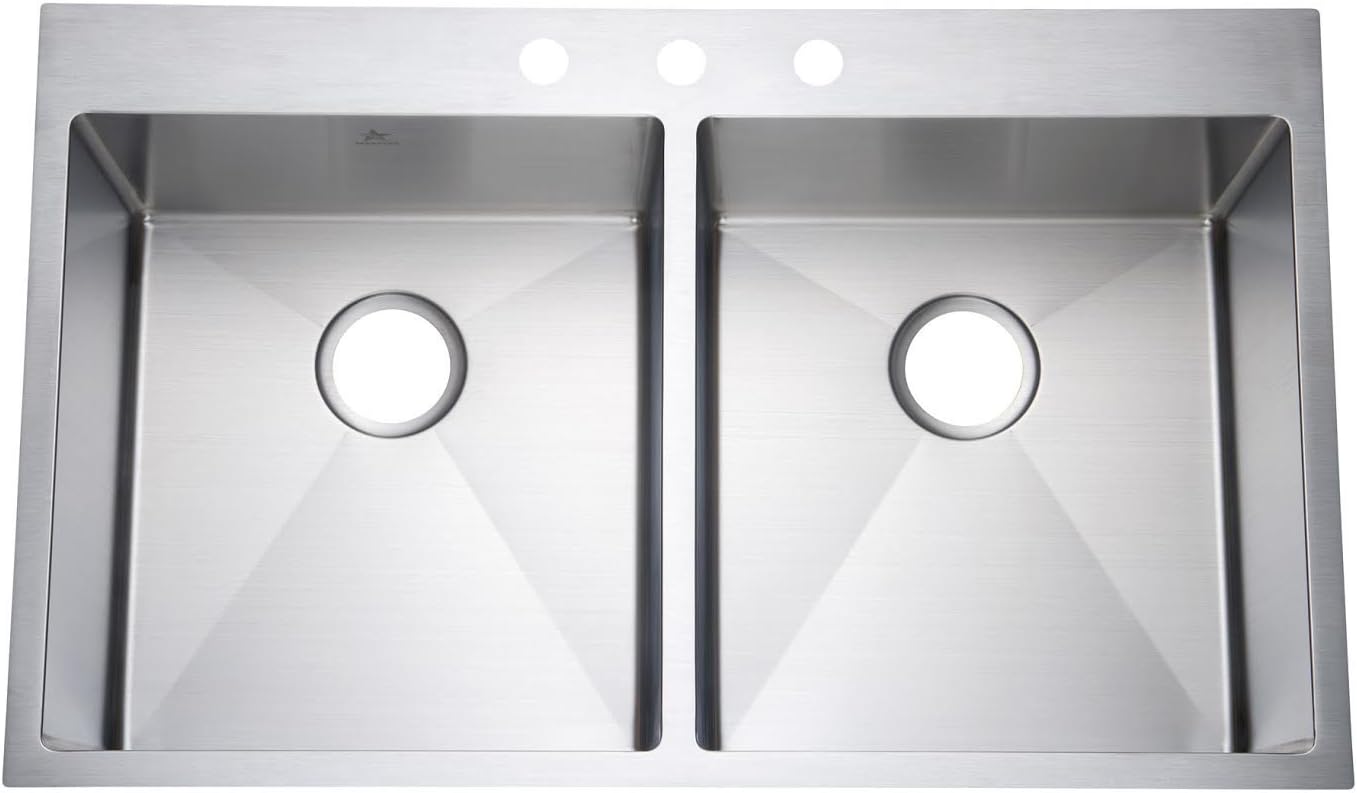 Starstar 36 Inch 50/50 Top-mount/Drop In Stainless Steel Double Bowl Kitchen Sink 16 Gauge