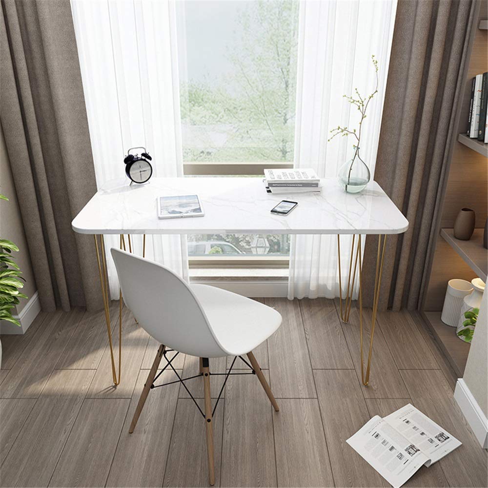 Kx Yf Office Desk Marble Table Light Iron Computer Desk Bedroom Desk White Desk Writing Desk For Home Office Color Gold Size 140 X 70 X 75cm Buy Online In Belize
