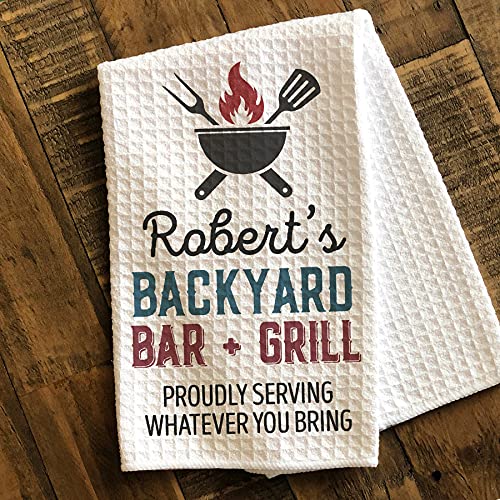 Personalized Backyard Bar + Grill Towel Custom Waffle