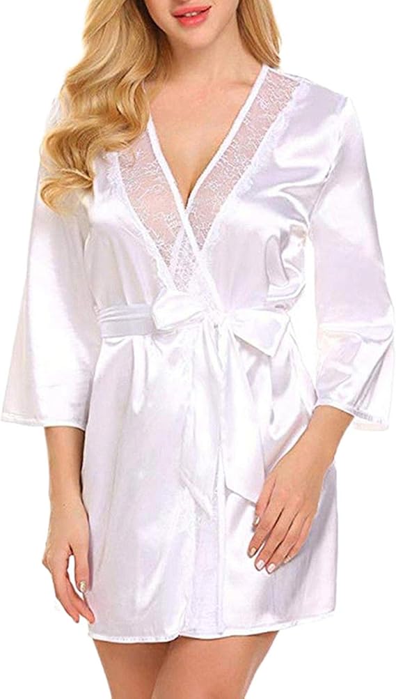 Kimono sexy abito da donna in raso con cintura sexy scollo a