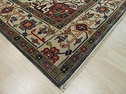 EORC P10BBL4X6 Hand-Knotted Wool Serapi Rug, 4' x