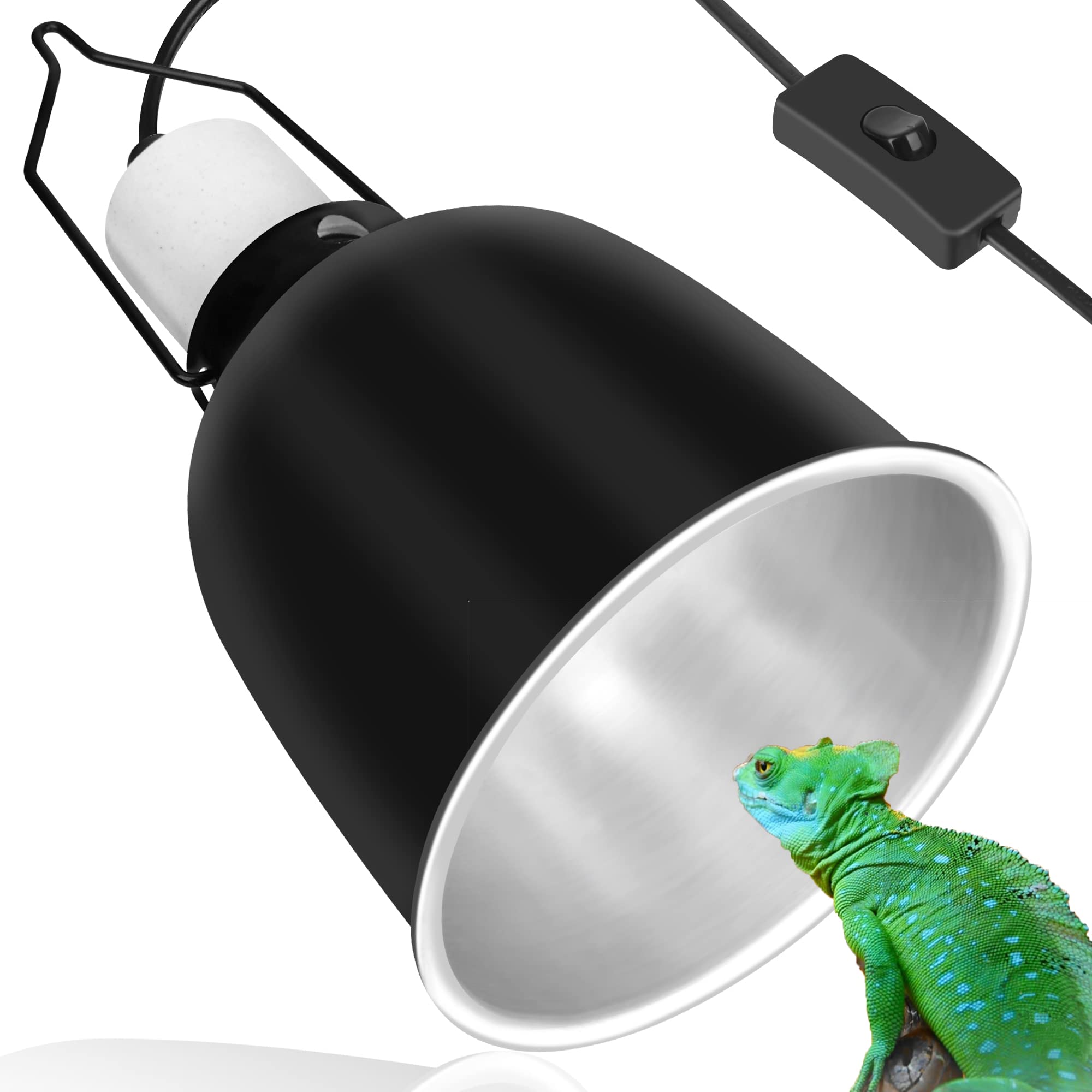 NEPTONION Reptile Reflector Dome Lamp Fixture, 5.5 inch Deep Polished Aluminum UVB Light Fixture for Reptile Glass Terrariums fit UVB UVA Bulb, Basking Heat Bulb, Ceramic Heat Emitter