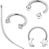 Ruifan Titanium Horseshoe Nose Ring 16G Cubic Zircon Star Septum Rings Piercing Jewelry Internally Threaded Cartilage Conch Helix Rook Tragus Lip Earring Hoop Eyebrow For Women Men 8mm 10mm