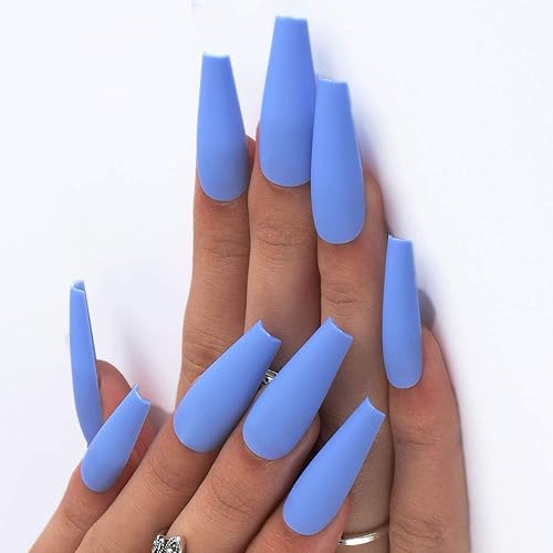 Outyua Matte Super Long Press on Nails with Design Coffin Blue