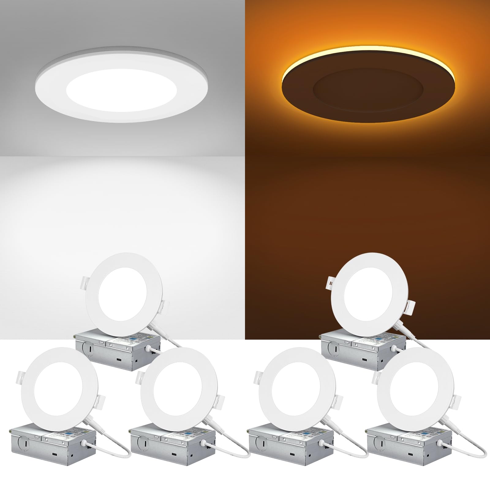 Photo 1 of ZYC Canless LED Recessed Lighting 4 Inch 6 Pack 5CCT Ultra-Thin Downlight Lights with Night Light Mode,9W 800LM Dimmable Retrofit Wafer Recessed Ceiling Light,1800K to 6000K