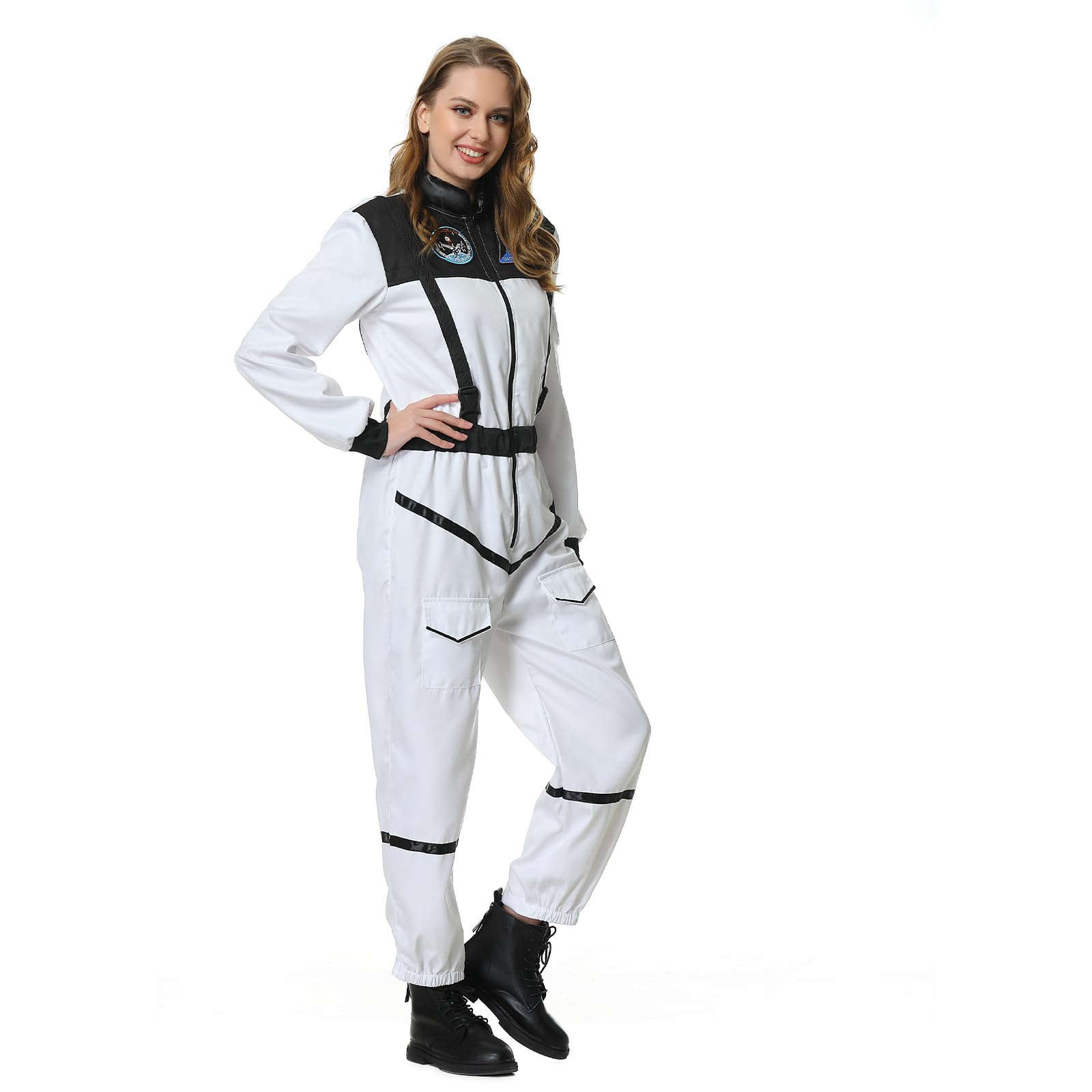 maxToonrain Adult Astronaut Costume Women Space Jumpsuit Spaceman Scientist Themed Party Fancy Dress for Halloween World Book Day (White, XL)