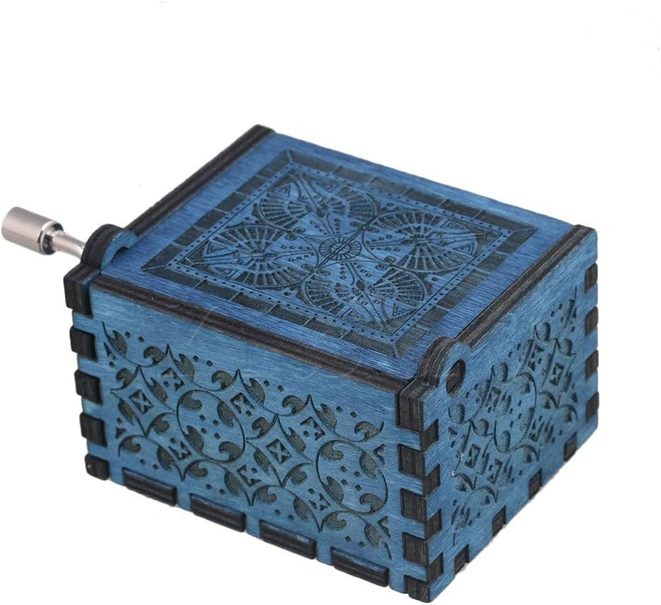 KathShop 6.3x5x3.7cm Q Pattern Antique Wooden Blue Mini Hand-cranked Engraved for s Toys
