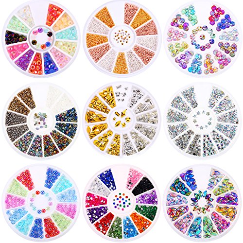 image for Pangda 9 Boxes Nail Art Rhinestones Set with Nail Rhinestones Studs Ar