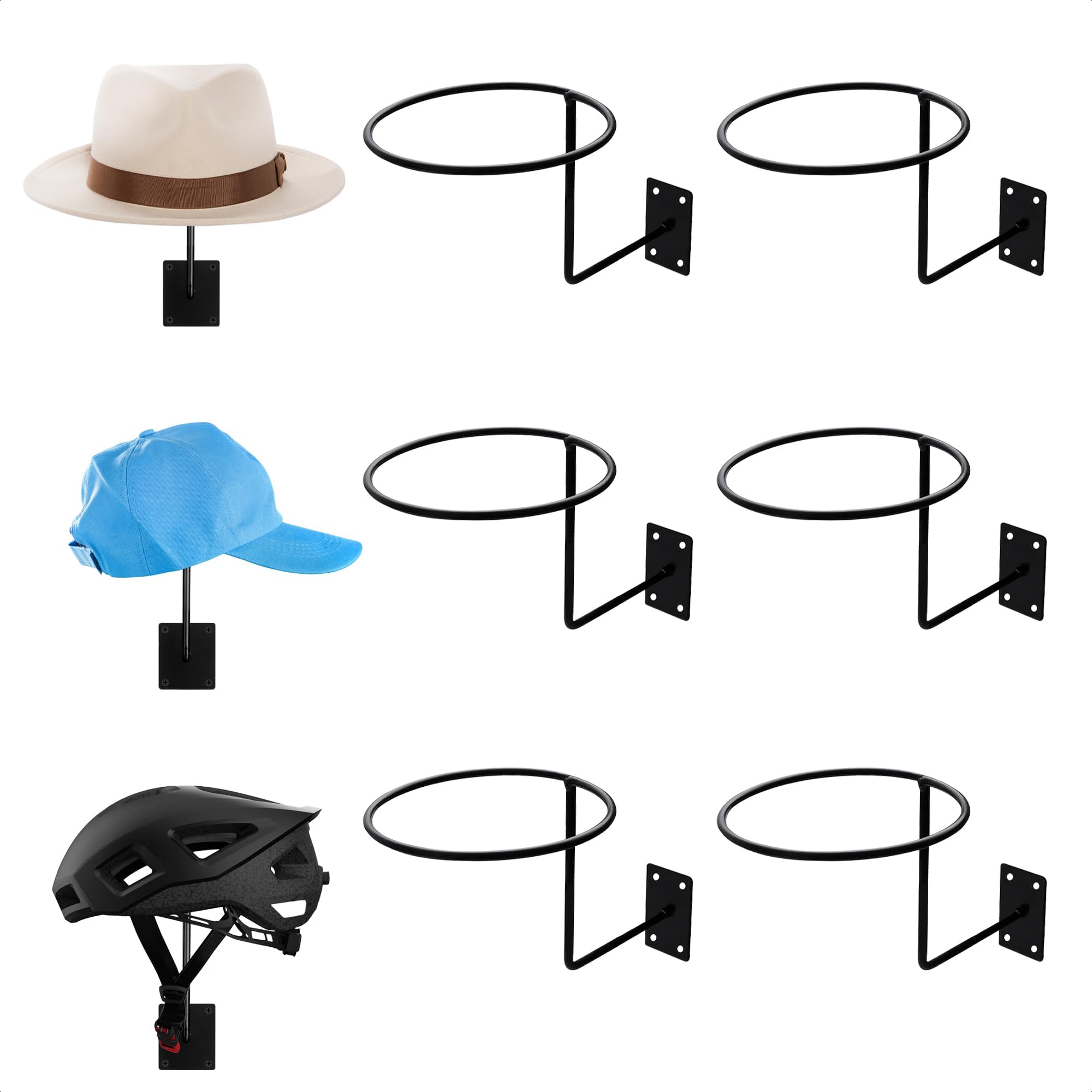 Photo 1 of BURIUS 9 Pcs Helmet Holder Wall Mount - Reliable Cowboy Hat Holder for Wall Made of Sturdy Metal, Easy & Firm Installation for Convenient Storage of Helmets, Hats & More - 35 Lbs Max Load