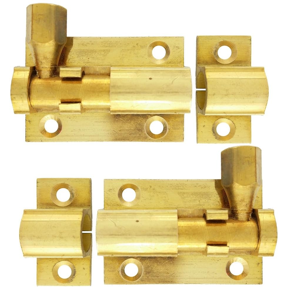 Merriway BH01398 (2 Pcs) Surface Door Bolt, Polished Solid Brass 38mm (1.1/2 inch) - Pack of 2 Pieces