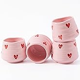 YumiPLUS Ceramic Tea Cup Set, 5OZ Espresso Cups, Pink Love, Set of 4 | Japanese Style, Mini Size Coffee Mugs, Idea Gift for Coffee Tea Lovers, Dishwasher &amp; Microwave Safe