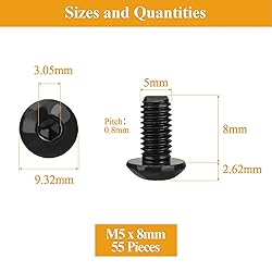 55 Pieces M5 x 8mm Button Head Socket Cap