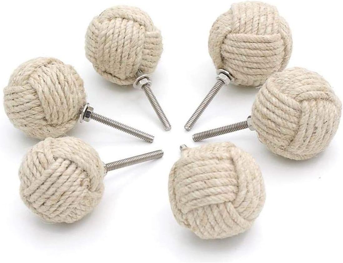 Samara Nautical White Jute Rope Door Knobs/Rope Knot Drawer Pulls and