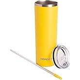 NORDAY | Tumbler with Lid and Straw - Skinny 22oz - Yellow | Insulated Tumbler - Travel Tumbler - Stainless Steel Tumblers - Double Wall Coffee Tumbler - Keeps Temperature up to 24hr - Anti Spill Lids