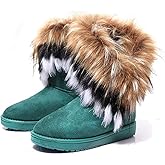 King Ma Women's Faux Fur Tassel Winter Snow Boot Suede Flat Ankle Boots