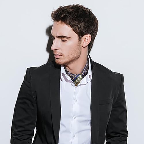 GERINLY Silk Square Neck Scarf for Men Vintage Kerchief Classic Grid Cravat  Elegant Gentleman Neckerchief for