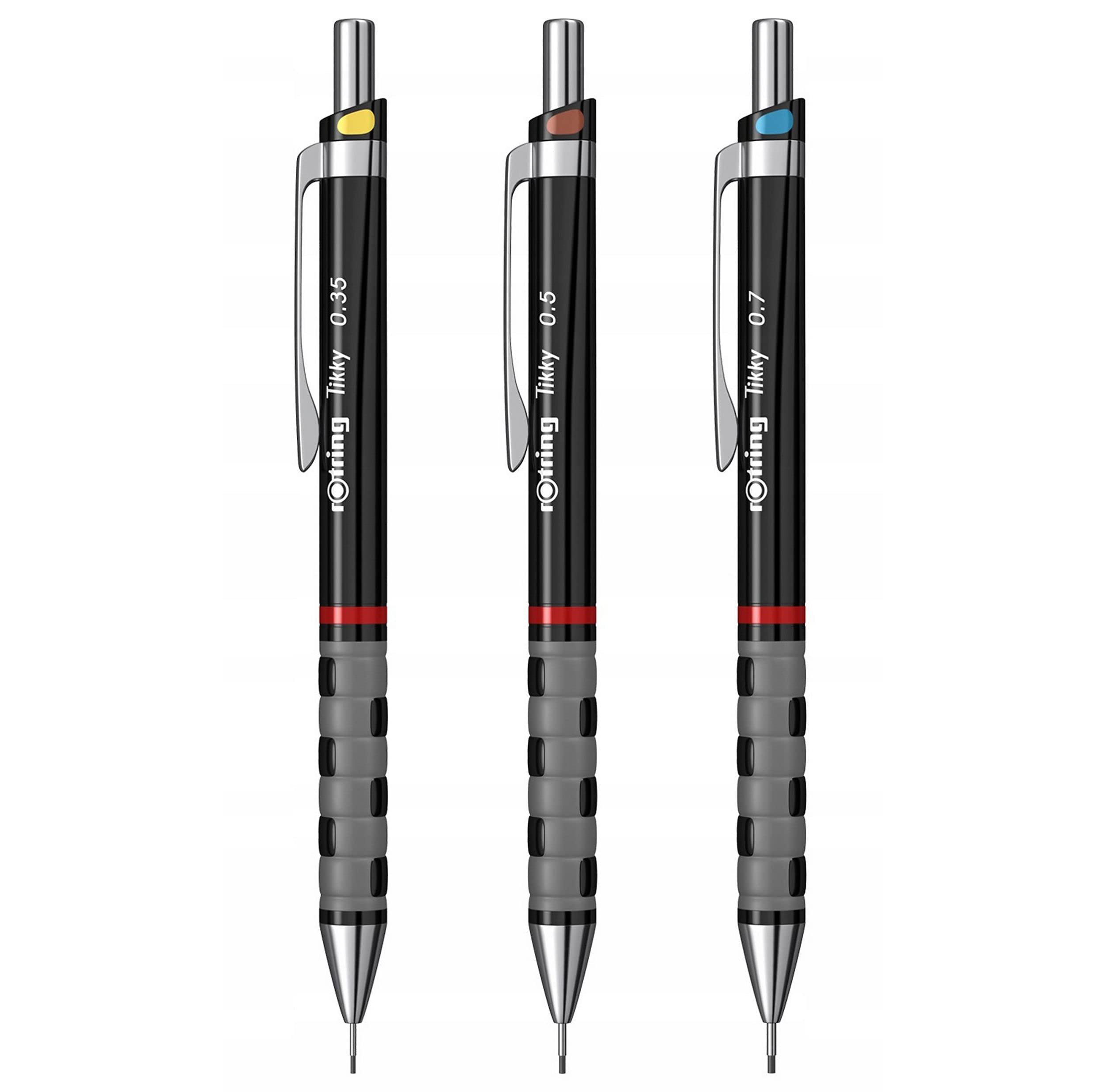 rOtring Tikky Mechanical Pencil | 0.35mm, 0.5mm and 0.7mm | HB Lead | Black Barrel | 3-Piece Set