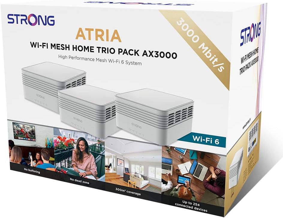 STRONG AX3000 Mesh Wi-Fi 6 System 3 Pack 3600 sqft 254 Devices 3 Gigabit Ports