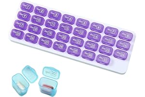 Monthly Pill Organizer with Lid - Arthritis-Friendly Easy-Open Lids 31 Removable Daily Pill Pods Date Reminder & Travel Case 