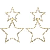 Adoshine Star Earrings - Dangle Rhinestone Star Drop Earrings with Long Tassel - Sparkle Silver & Gold