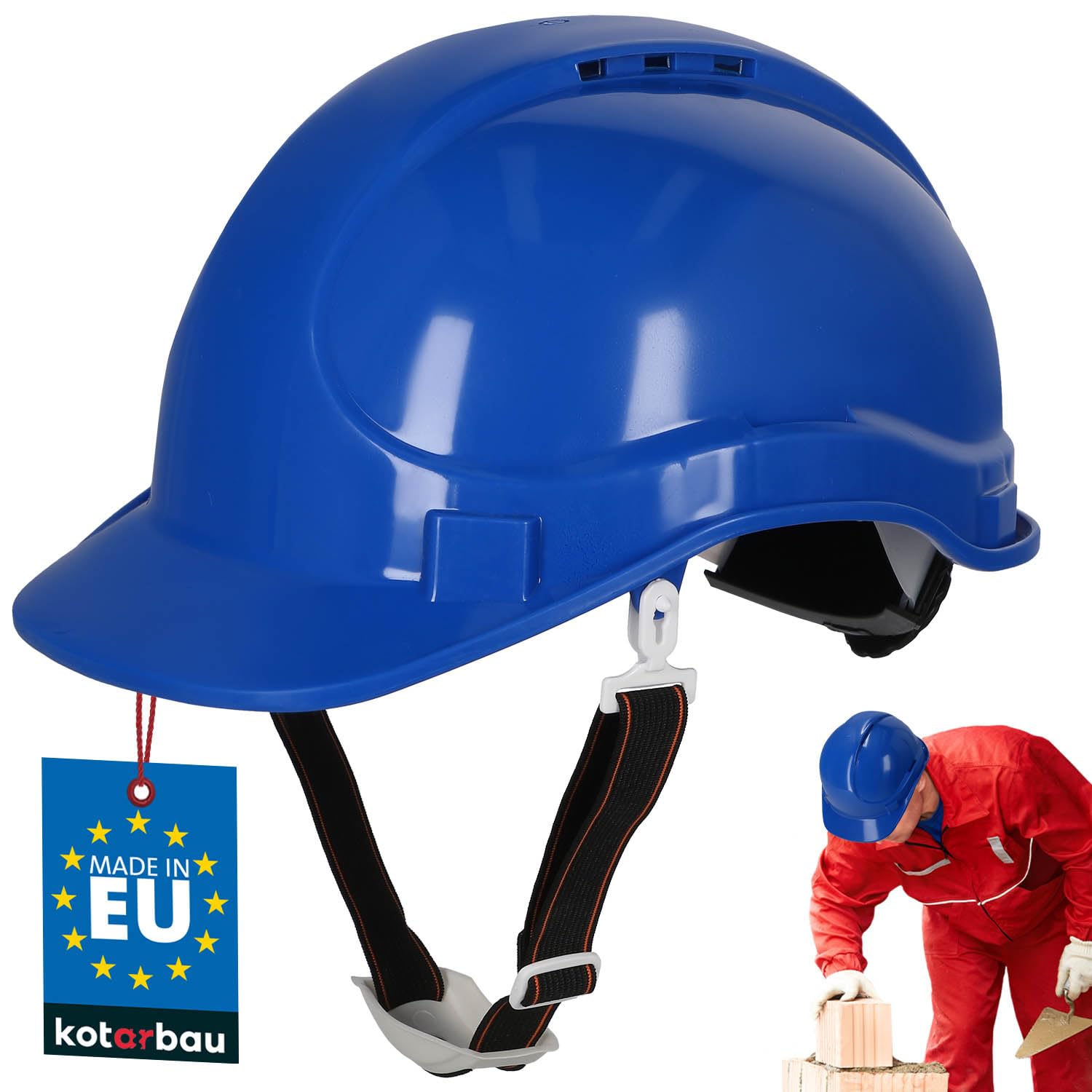 KOTARBAU® Hard Hat - Plastic - Blue - Adjustable - Safety Helmet - with Chin Strap - Construction Helmet - Lightweight Durable