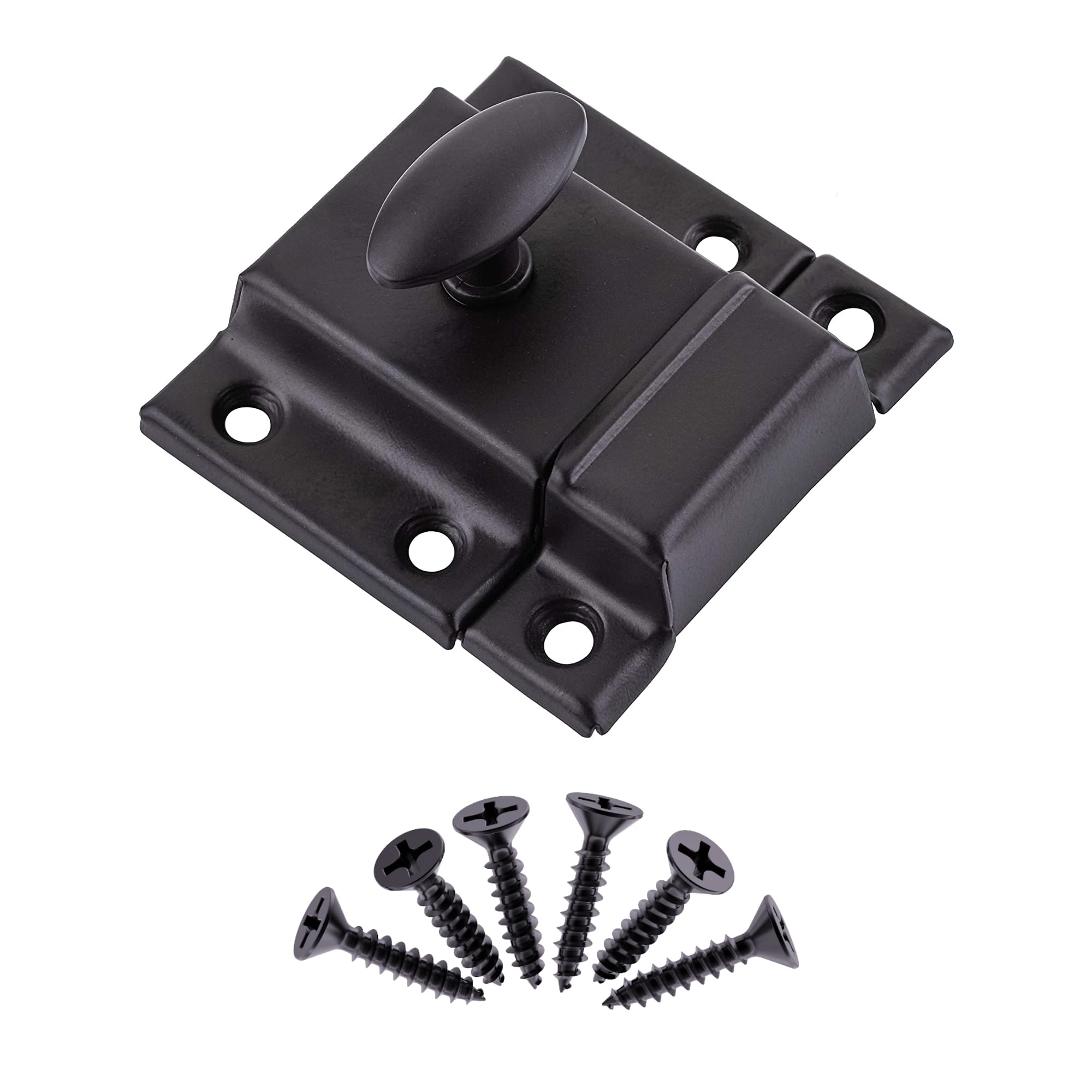 Photo 1 of Large Stamped Oil Rubbed Bronze Cabinet Door Latch - 2 1/8" × 2 1/8" - Spring Loaded Cupboard Door Latch with Oval Turn - Vintage Cabinet Hardware | UA-140-LOB (1)