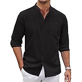 COOFANDY Men's Oxford Shirts Long Sleeve Casual Button Down Shirts Band Collar Dress Shirt with Pocket