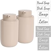 BosilunLife Khaki Soap Dispenser Set - 2 Pack 12oz Ceramic Dish Soap Dispenser with Rust Proof Pump for Kitchen, Hand Soap and Lotion Set Suitable for Farmhouse Bathroom Decor with Waterproof Labels
