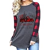 Women's This is My Christmas Movies Watching Shirt Long Sleeve Raglan Snowman T-Shirt Plaid Splicing Tops