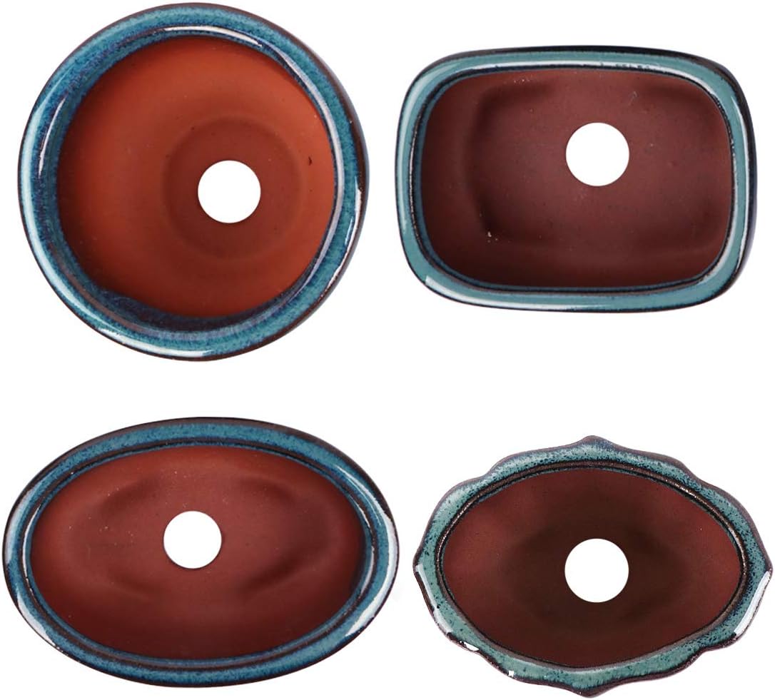 kilofly Happy Bonsai Mini Glazed Pots Value Set of 4, with 4 Soft Mesh Drainage Screens, Vintage Blue - Image 3