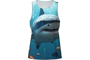 Qewfoju Realistic Ocean Shark Pattern Tank Tops for Men Sleeveless Athletic Shirts Workout Muscle Tee