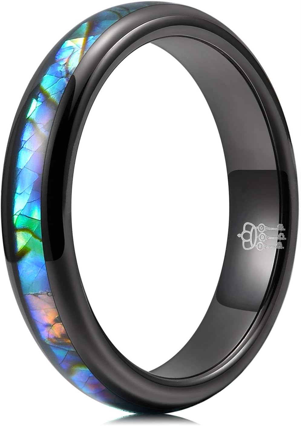 Abalone Shell Inlay Tungsten Rings 4mm 6mm 8mm Womens Mens Black Wedding Band