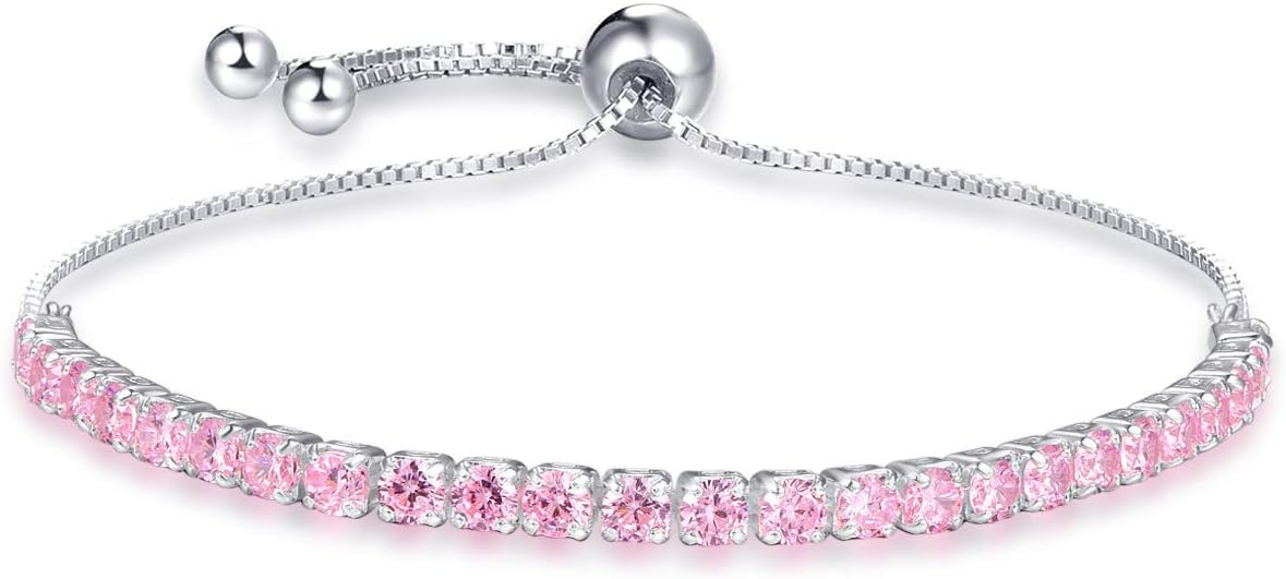 Silver Bracelet for Women & Girls - 925 Sterling Silver Bracelets for Womens & Girls - Adjustable Tennis Friendship Bracelets - Sparkling Silver, Pink Sapphire, Sapphire, Emerald, Ruby, Rose Gold & Gold
