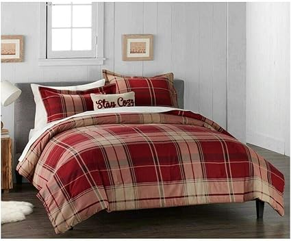 Cuddl Duds 6 Piece Full Queen Flannel Comforter Set Red Plaid