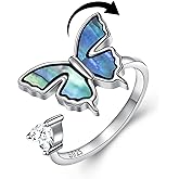 SHAOAN Butterfly Spinner Ring for Women 925 Sterling Silver Abalone Shell Fidget Anxiety Ring Open Adjustable Ring With Cubic Zirconia Jewelry Birthday Gifts for Women